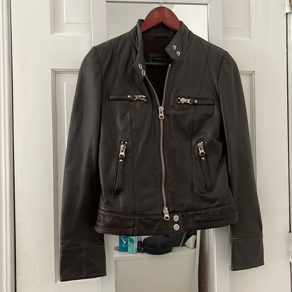 Rudsak Collection brown leather moto jacket xs